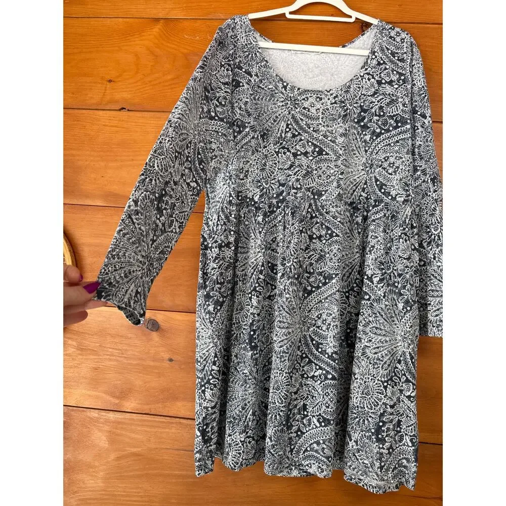 Peruvian Connection Midnight Lacemaker Dress Long Sleeve Babydoll Casual Sz XL - Picture 2 of 5